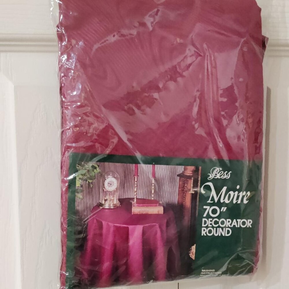 Bess Moire 70” Decorator Round Table Cloth Claret NOS